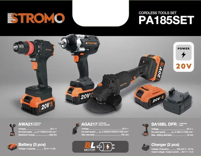 Набір акумуляторного інструменту Stromo PA185 SET, 3 інструменти, 3 АКБ - Зображення 3