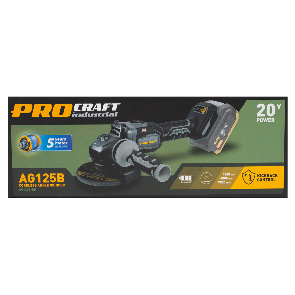 Акумуляторна болгарка Procraft industrial AG125B (без акб та зп) - Зображення 16