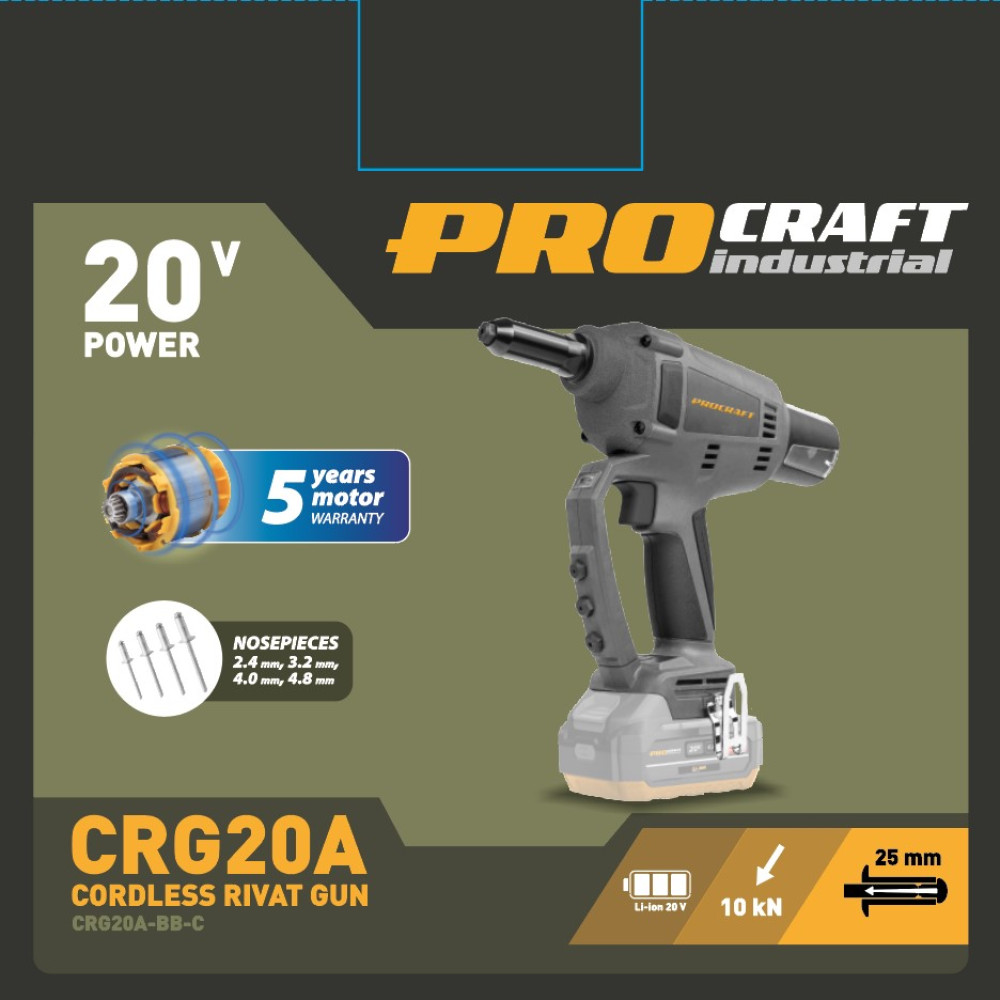 Акумуляторний заклепувальний пістолет Procraft Industrial CRG20A (без АКБ) - Зображення 2