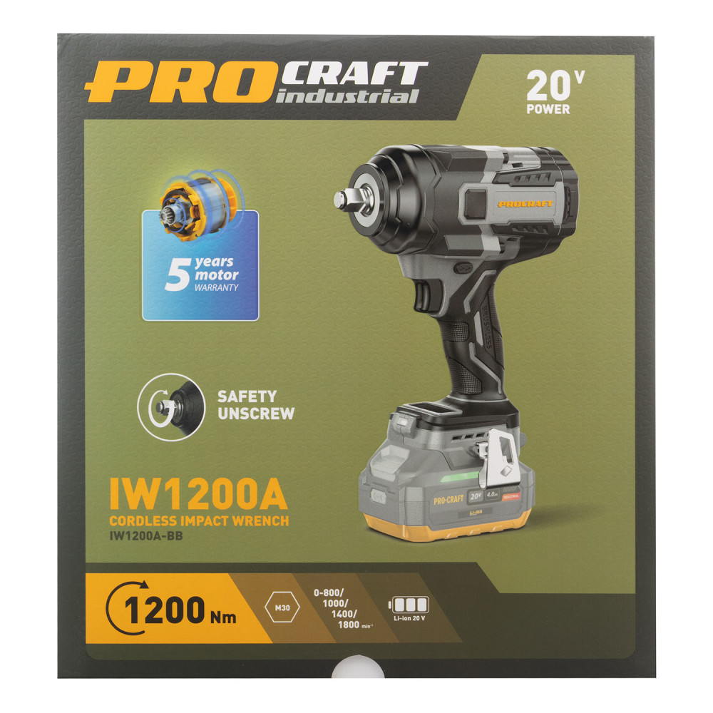 Акумуляторний гайковерт Procraft industrial IW1200A (без акб та зп) - Зображення 16