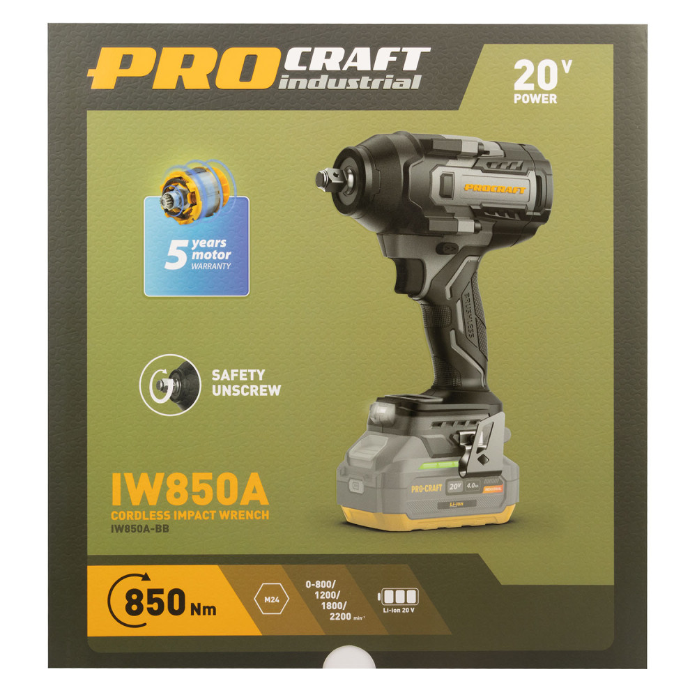 Акумуляторний гайковерт Procraft industrial IW850A (без акб та зп) - Зображення 15