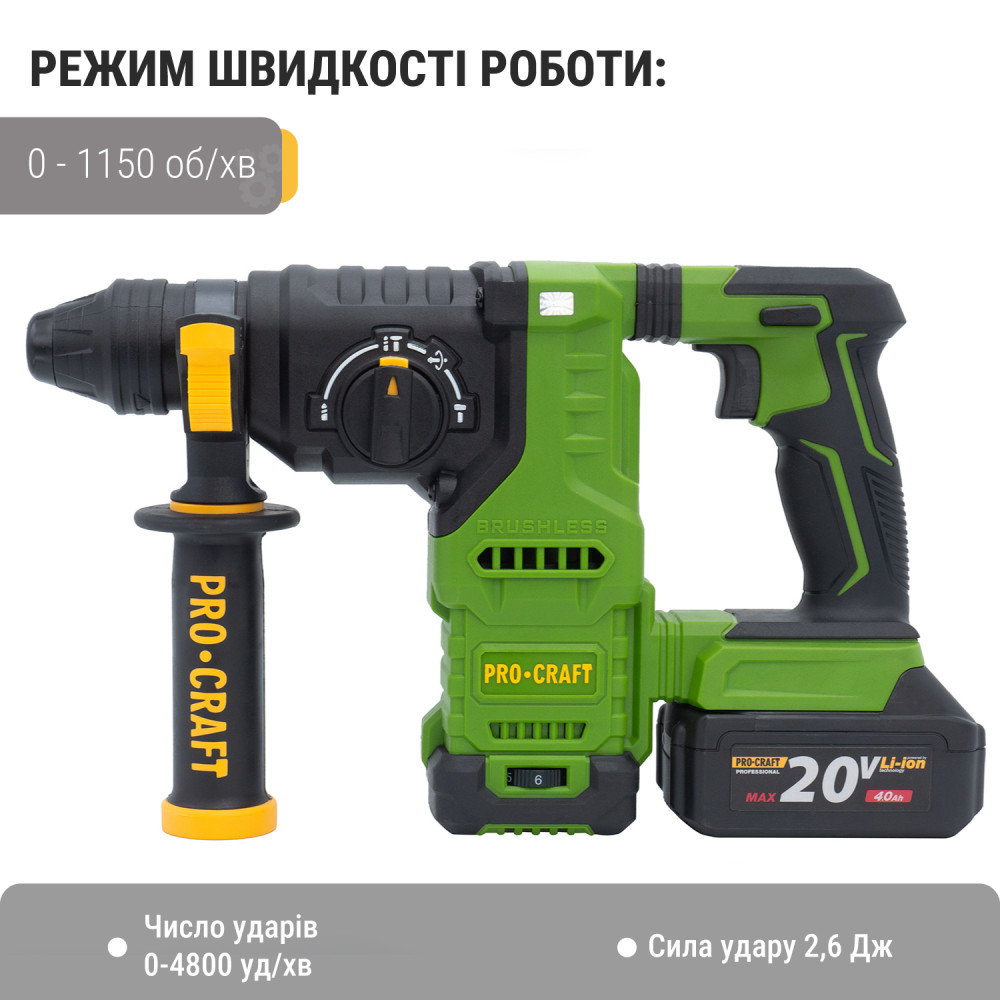 Акумуляторний перфоратор Procraft PHA30 Кейс (з 2 акб та ЗП) - Зображення 2