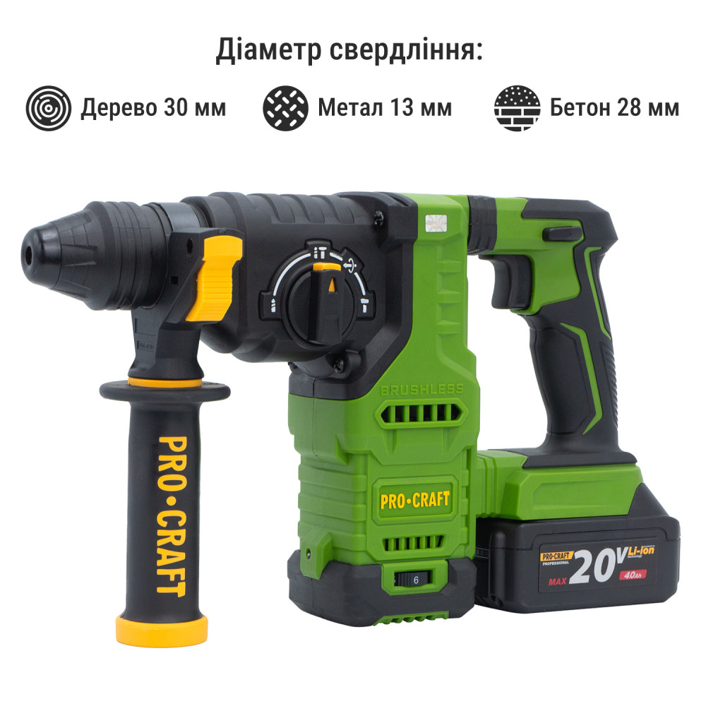 Акумуляторний перфоратор Procraft PHA30 Кейс (з 2 акб та ЗП) - Зображення 3