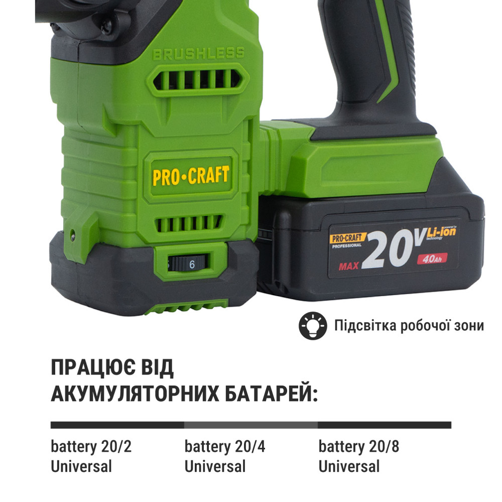 Акумуляторний перфоратор Procraft PHA30 Кейс (з 2 акб та ЗП) - Зображення 6