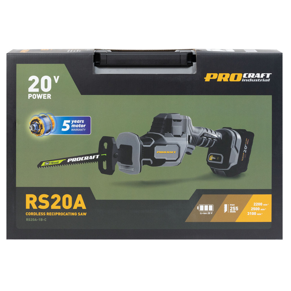 Акумуляторна шабельна пила Procraft industrial RS20A (1 акб і зп) - Зображення 9